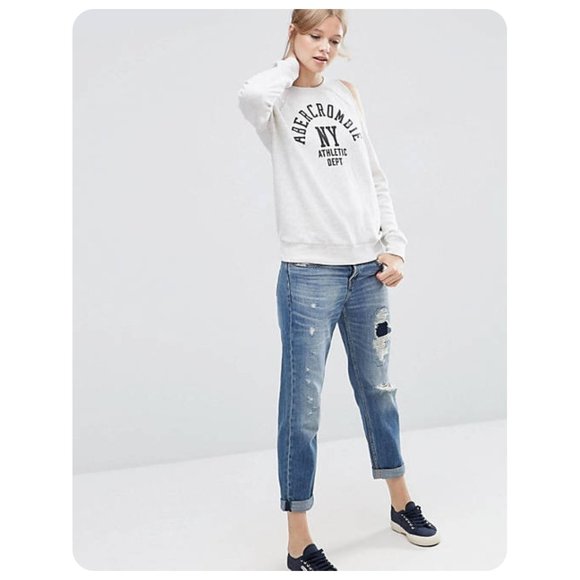 Abercrombie & Fitch Denim - Abercrombie & Fitch Distressed Patched Boyfriend Straight Denim Jeans